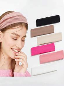 4/6入組糖果色系綁髮圈，彈性實色運動頭帶，適用於健身瑜伽吸汗頭帶頭髮配件，隨機顏色 - 彩色 - 查看 1