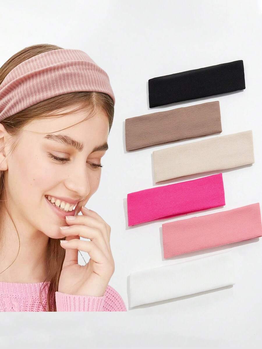 4/6入組糖果色系綁髮圈，彈性實色運動頭帶，適用於健身瑜伽吸汗頭帶頭髮配件，隨機顏色 - 彩色 - 查看 1