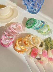 6 件套渐变色螺旋发带，适合女孩，高弹力马尾辫固定器 - 黃色 - 查看 5