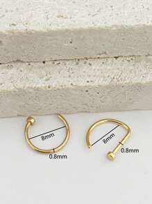 1 件/3 件假穿孔鼻环男士女士时尚金色 D 形朋克无穿孔鼻夹不锈钢饰品 - 銀色 - 查看 6