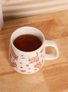 1pc 350ml Cute Cartoon Cat Ceramic Mug, Large Capacity Coffee/Milk Cup Back To School