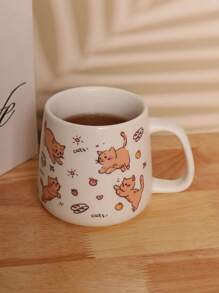 1pc 350ml Cute Cartoon Cat Ceramic Mug, Large Capacity Coffee/Milk Cup Back To School