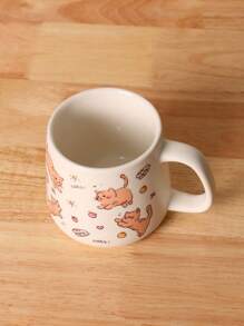 1pc 350ml Cute Cartoon Cat Ceramic Mug, Large Capacity Coffee/Milk Cup Back To School