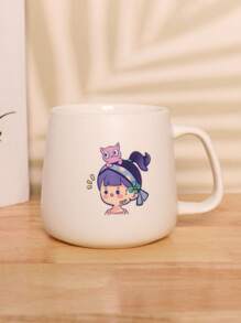 1pc 350ml Cute Cartoon Cat Ceramic Mug, Large Capacity Coffee/Milk Cup Back To School