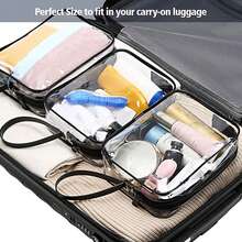 1 pieza Bolsa de aseo transparente negra con cremallera, bolsa de cosméticos de viaje de PVC con asas, bolsa de maquillaje para hombres y mujeres, bolsa de viaje de un cuarto de galón conforme a la aerolínea, artículos esenciales de verano para playa, vacaciones, escuela, útiles escolares, artículos esenciales para dormitorio - Negro - Ver 2