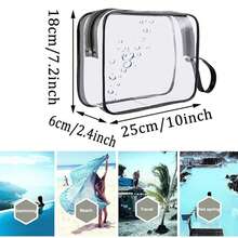 1 pieza Bolsa de aseo transparente negra con cremallera, bolsa de cosméticos de viaje de PVC con asas, bolsa de maquillaje para hombres y mujeres, bolsa de viaje de un cuarto de galón conforme a la aerolínea, artículos esenciales de verano para playa, vacaciones, escuela, útiles escolares, artículos esenciales para dormitorio - Negro - Ver 8