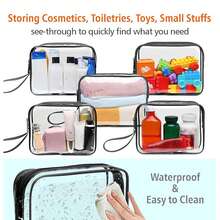 1 pieza Bolsa de aseo transparente negra con cremallera, bolsa de cosméticos de viaje de PVC con asas, bolsa de maquillaje para hombres y mujeres, bolsa de viaje de un cuarto de galón conforme a la aerolínea, artículos esenciales de verano para playa, vacaciones, escuela, útiles escolares, artículos esenciales para dormitorio - Negro - Ver 4