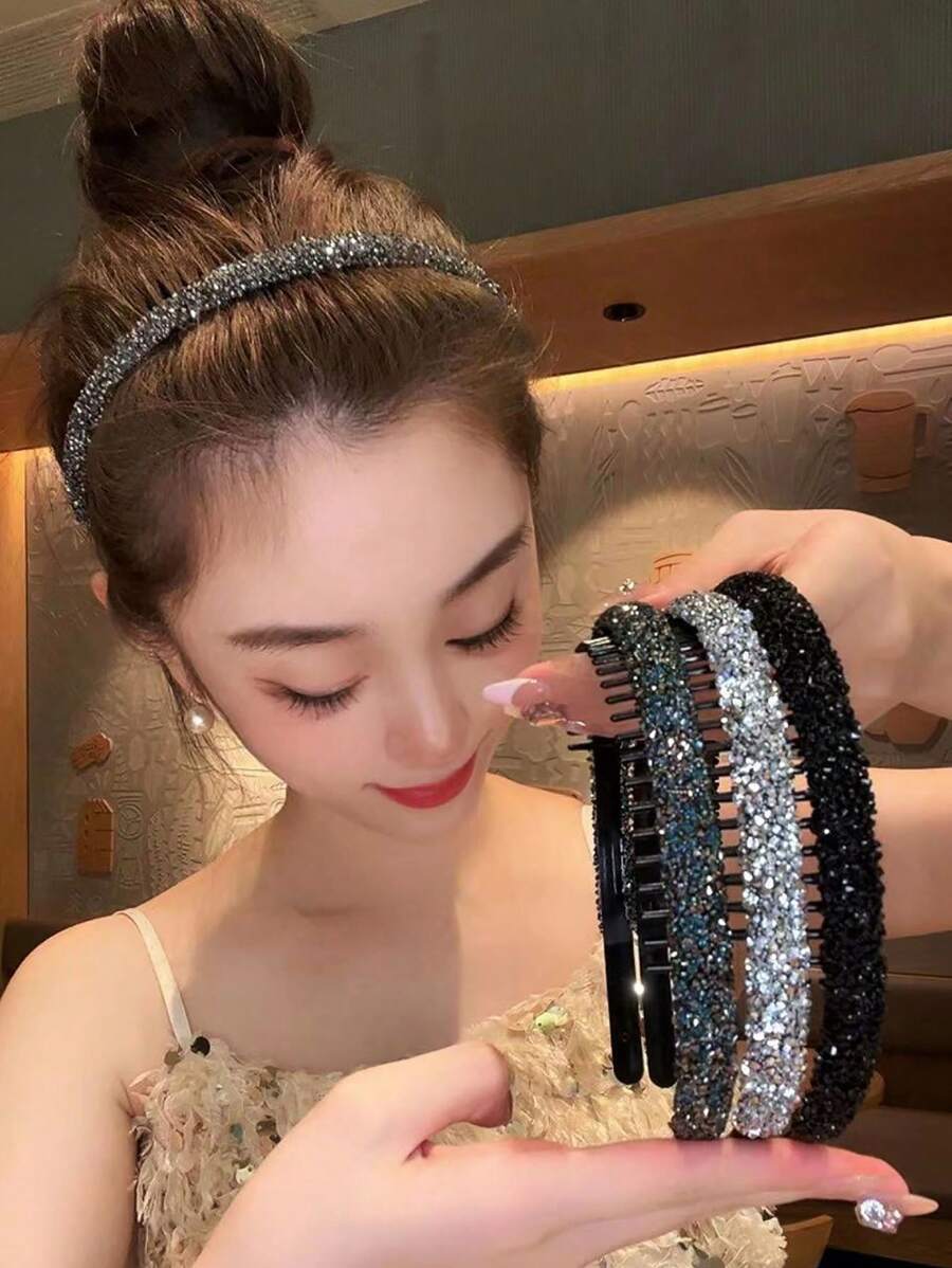 3 pezzi Fasce per capelli da donna con cristalli strass schiacciati, antiscivolo, accessori per capelli multiuso con decorazione in strass, adatti per la pulizia del viso e l'uso quotidiano, tiara, fascia per capelli, fascia, cerchietto per capelli, accessori per capelli a zig zag