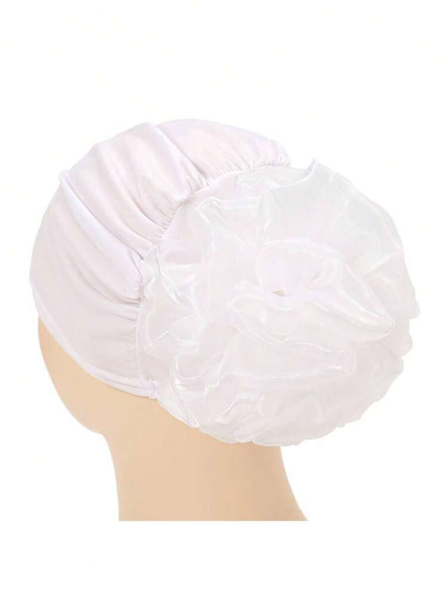 1PC Ladies New Big Flower Hijab Cap Stretch Cloth Pullover Cap Classic Flower Decoration Fashion Party Hair Sleep Cap - A - View 1