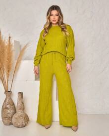 Women Sweater Co-Ords - Màu xanh chanh - Xem 1