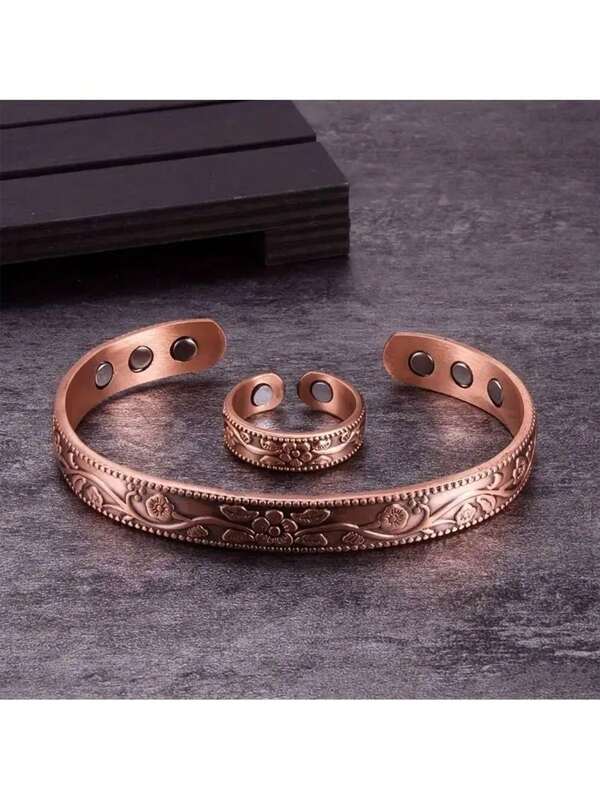 1pc/2pcs Couple Adjustable Retro Floral Bracelet Set, & Simple European Style