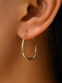 1pair Geometric Teardrop-Shaped Earrings - Yellow Gold - View 2