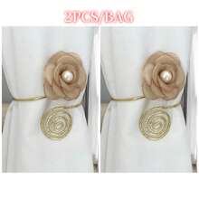 مُحمِل ستارة بزهرة الورد وفراشة 3D بلؤلؤ اصطناعي بقطعة واحدة او قطعتين/ حلقة ستارة من المعدن - مثالي لتثبيت الستائر التزيينية في غرفة النوم أو غرفة الجلوس