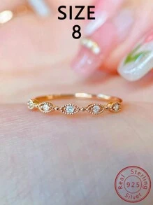 1入組原創時尚Ins風格S925銀玫瑰金中空條紋神秘眼形立方氧化鋯戒指，適合女孩日常穿戴、節日派對、禮物 - 玫紅色 - 查看 11