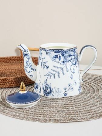 1pc Vintage Blue & White Ceramic Water Kettle, Suitable For Home, Restaurant, Cafe, Party Use