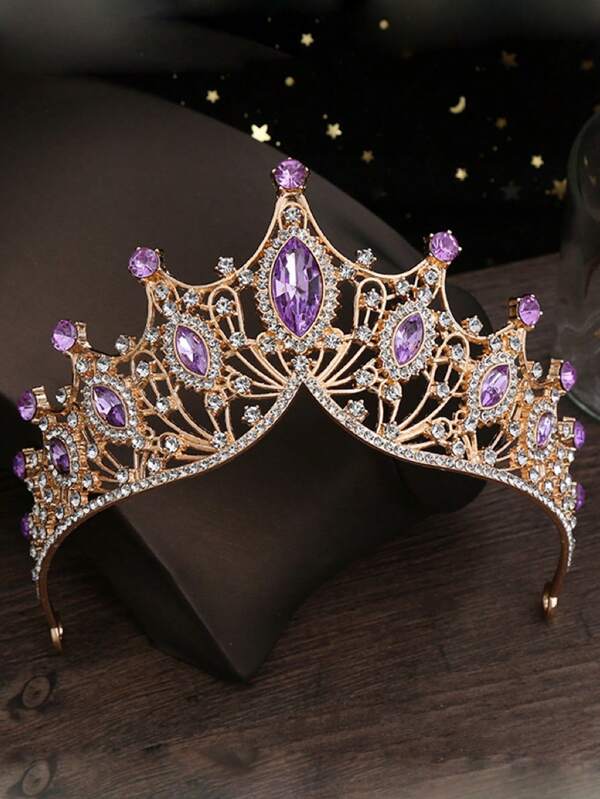 1pc Princess Crown Headpiece For Girls, Party, Celebration - High-End Rhinestone Alloy Bridal Tiara, "Corona De Novia"