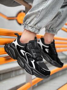 時尚增高厚底運動鞋,黑色透氣網麵跑步鞋男休閒鞋 - 黑色 - 查看 7