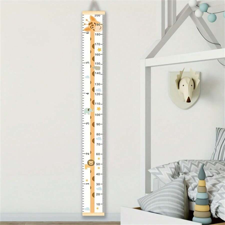1 Pc Growth Height Chart (7.9 X79 Inch), Giraffe Fabric Height Chart For Height Measurement Wall Hanging Ruler Room Decoration, Wall Art - Multicolor - View 1
