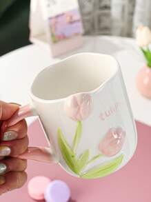 1 pieza Taza cerámica creativa y delicada con diseño de tulipán en 3D, adecuada para té, café, leche, jugo de frutas, bodas, fiestas, regalos, cumpleaños, Navidad y regreso a la escuela - Rosa - Ver 12