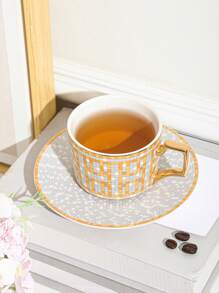 1 Set Ceramic Coffee Cup & Saucer, Household Kitchen Restaurant Living Room Use For Tea, Coffee, Milk, Juice, Suitable For Outdoor, Wedding, Party, Gift, Birthday Back To School - Multicolor - View 2