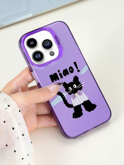 1pc Purple TPU+PC IMD Laser Technology Cat Alphabet Pattern Shockproof Phone Case Compatible With Iphone Case/Matching Phone Case/Interesting Phone Case/Galaxy Phone Case/Redmi Phone Case/Oppo Phone Case/Matching Phone Case Compatible With Iphone 15 PRO MAX/IPhone 14 Pro Max/Galaxy A05/A54 5G/A52/A52s 5G/S21 FE 5G/S23 Ultra/S24 Ultra 5G/Xiaomi Poco X5 Pro