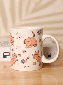 1pc 350ml Cute Cartoon Cat Ceramic Mug, Large Capacity Coffee/Milk Cup Back To School
