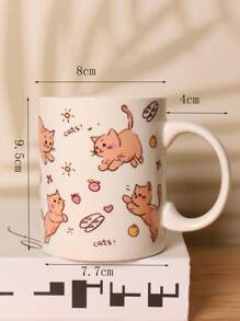 1pc 350ml Cute Cartoon Cat Ceramic Mug, Large Capacity Coffee/Milk Cup Back To School