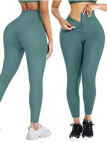 3 bucăți colorați cu cataramă talie pantaloni yoga sport pentru femei, colanți pentru alergare fitness, culoare uni, ridicare de fund, talie înaltă, jambiere slim fit