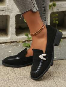 Zapatos negros cómodos para mujer con tacón grueso y punta cuadrada para la primavera y el otoño, de moda y fáciles de combinar con cualquier ropa - Negro - Ver 1