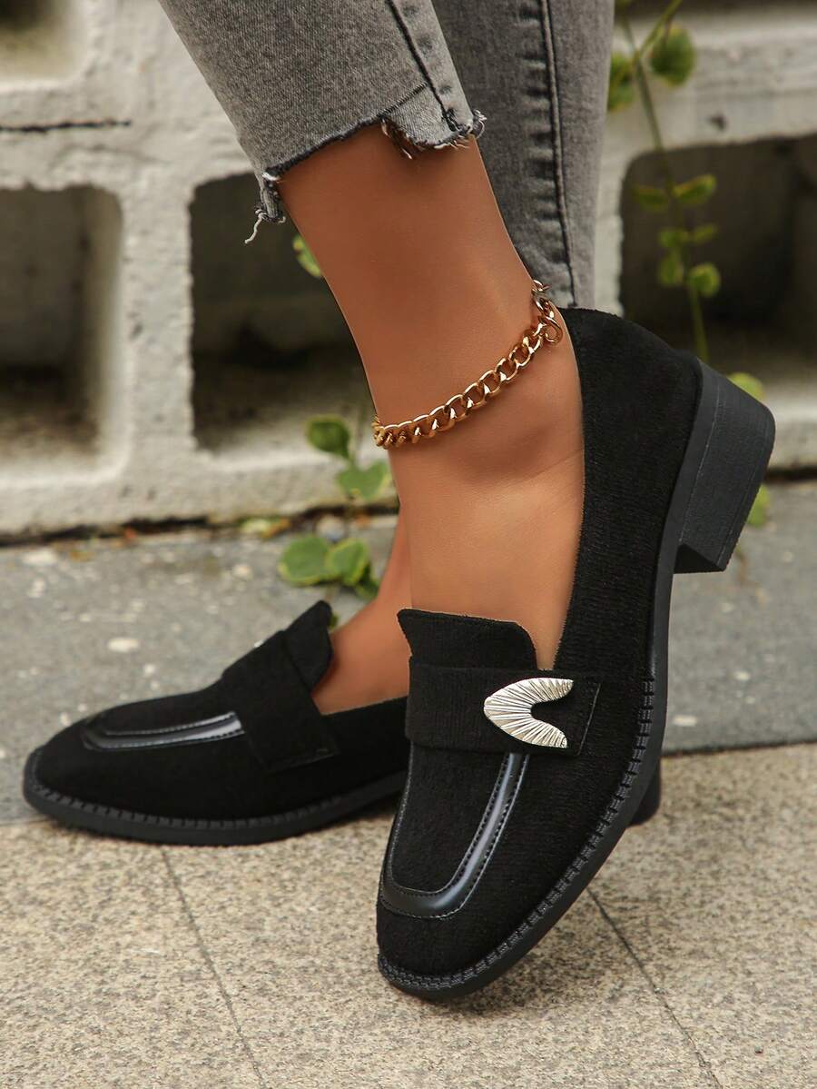 Zapatos negros cómodos para mujer con tacón grueso y punta cuadrada para la primavera y el otoño, de moda y fáciles de combinar con cualquier ropa - Negro - Ver 1