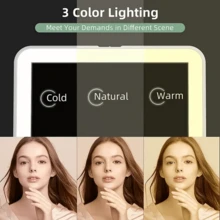 FD Espejo de maquillaje plegable con pantalla táctil 3 colores de luz Frío Cálido Neutra 3 modos de luz, espejos cosméticos, espejo LED plegable recargable por USB - Multicolor - Ver 5