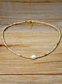 Minimalist Water Pearl Necklace, Adjustable Crystal Choker Necklace, Everyday Jewelry Gift