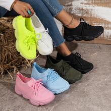 Giày thể thao nữ dệt thoáng khí co giãn thường ngày, Xuân/Hè/Thu 2024 - Màu xanh chanh - Xem 6