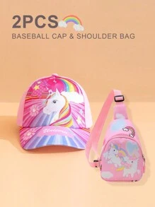 2pcs Unicorn Themed Set For Girls Including Baseball Cap And Bag; Suitable For Stylish Outfits And Storage, Perfect For Back To School Season