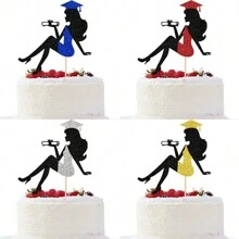 1pc/3pcs High Heel Woman Graduation Cake Topper Glitter Grad Cap Diploma Graduation Cake For GraduationTheme Party Supplies - Multicolor - View 2