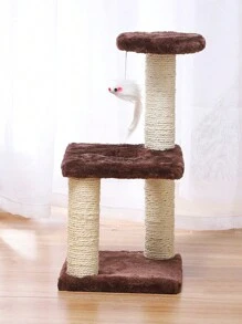Rascador de gato para gatito, tres capas de sisal natural, plataforma de felpa y bolas de ratón, juguetes interactivos de gatitos y gatos - Marrón - Ver 2