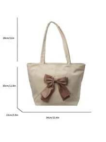 1 件米色大容量可爱蝴蝶结装饰尼龙女士单肩托特包，适合日常使用、上班通勤、轻便、多功能、大学生、短途旅行、购物袋