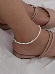 1 Set Of Multistrand 4mm Faux Pearl Beaded Anklets For Women, Everyday Versatile Accessory - Anklet - View 1