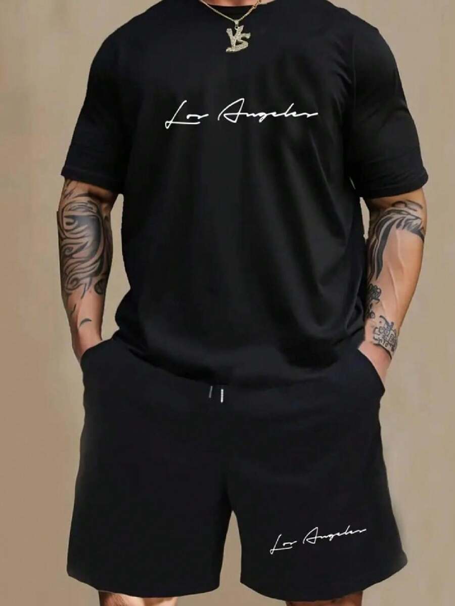 Men T-Shirt Co-Ords - màu đen - Xem 1