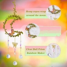 1pc Natural Crystal Dreamcatcher Wind Chime Pendant With Handmade  Rope, Featuring Leaves, Flowers, Butterflies, Tree Leaves, Moon, Sun, And Crystal Balls, Garden Hanging Decoration, Gift - Multicolor - View 8