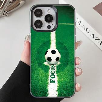 European Cup Greenery Football Field Pattern Phone Case, Compatible With Apple IPhone 15 Pro Max/15 Plus/14 Pro Max/14 Plus/13 Pro Max/12 Pro Max/11 Pro Max, Shockproof Transparent Protective Cover, Matte Black Frame