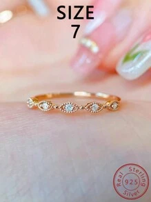 1入組原創時尚Ins風格S925銀玫瑰金中空條紋神秘眼形立方氧化鋯戒指，適合女孩日常穿戴、節日派對、禮物 - 玫紅色 - 查看 13