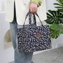 New Nylon Cloth Flower Print Large Capacity Portable Inner Aluminum Foil Insulation Zipper Semi-Closed Lunch Box Bag Work Commute With Lunch Handbag School Organizer Bags Teacher Storage Bags Classroom Bags Classroom Organizer Bags Insulated Lunch Bag Woman For Women Ladies School Supplies Stuff Accessories