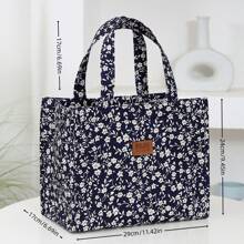 New Nylon Cloth Flower Print Large Capacity Portable Inner Aluminum Foil Insulation Zipper Semi-Closed Lunch Box Bag Work Commute With Lunch Handbag School Organizer Bags Teacher Storage Bags Classroom Bags Classroom Organizer Bags Insulated Lunch Bag Woman For Women Ladies School Supplies Stuff Accessories