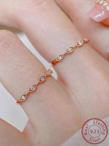 1入組原創時尚Ins風格S925銀玫瑰金中空條紋神秘眼形立方氧化鋯戒指，適合女孩日常穿戴、節日派對、禮物 - 玫紅色 - 查看 6