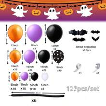 127 Cái/bộ Bộ vòm bóng bay Halloween, Trang trí bóng bay Halloween, Bộ vòng hoa bóng bay màu tím cam đen với bóng nhện lớn và dơi 3D, Bộ bóng bay Halloween để trang trí tiệc Halloween ngoài trời trong nhà - Nhiều màu - Xem 2