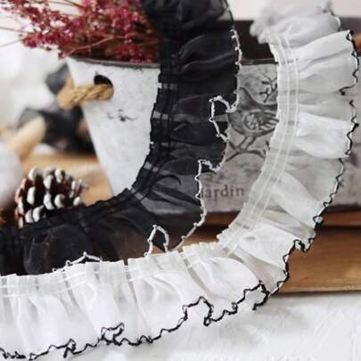1 Roll/2 Yards Black & White Lace Ribbon Trim, 4cm Width, Clothing Sweater Lace Edging Skirt Hem DIY Material