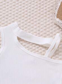 Set di top casual asimmetrico con spalline sottili per ragazze e gonna plissettata decorata con bottoni in vita a sacchetto di carta, estivo