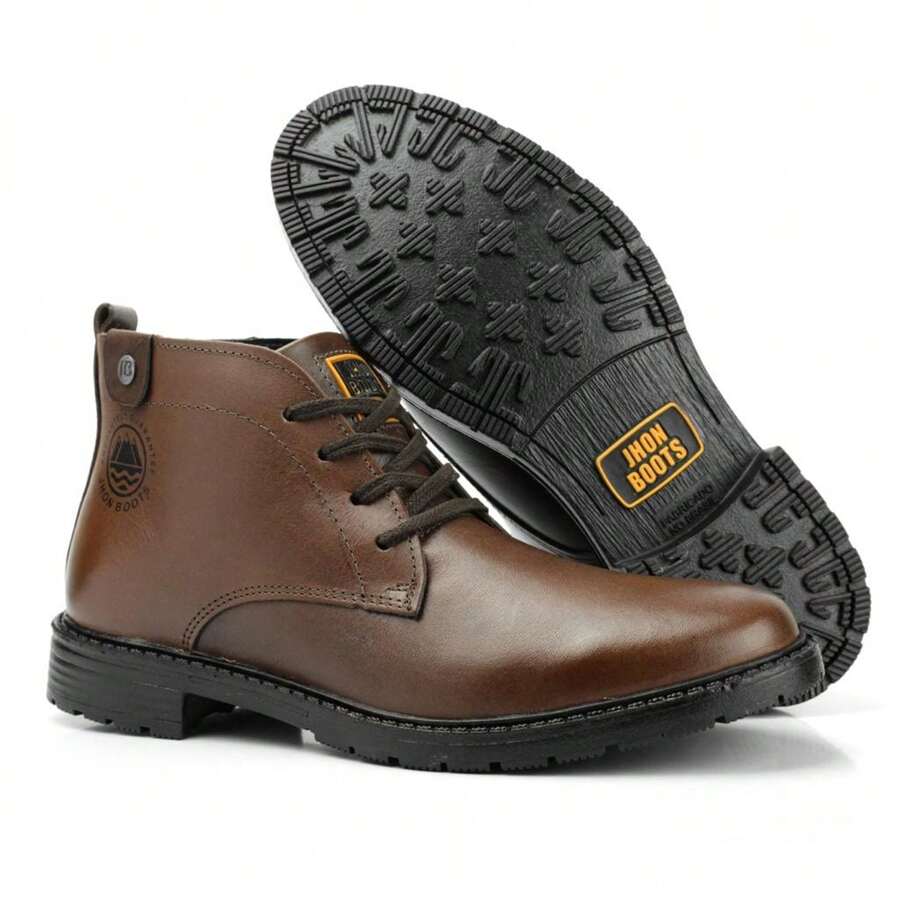 Men High-Top Leather Riding Boots - Rỉ Nâu - Xem 1