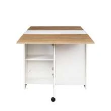Folding Dining Table, Drop Leaf Dining Table With Wheels And 2-Layer Storage Shelf, Space Saving Dining Table For Small Spaces